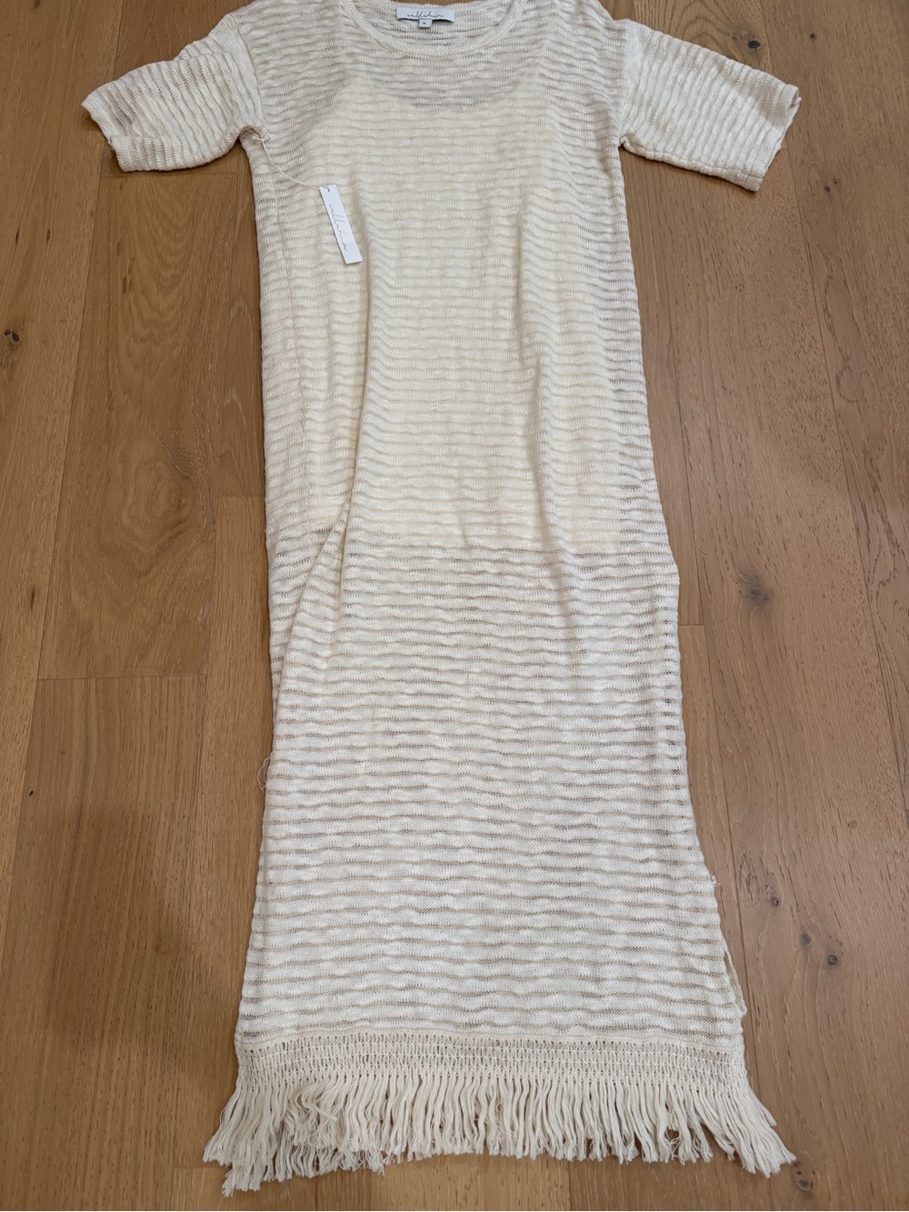 Anthropologie Callahan Knit Fringe Hem Dress Medium NWT- Cream. Includes slip.